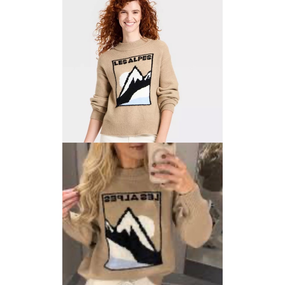 Universal Thread Les Alpes Mountain Graphic Sweater Tan Brown Large NWT